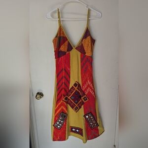 Colorful Patchwork Spaghetti Strap Dress Small NWOT